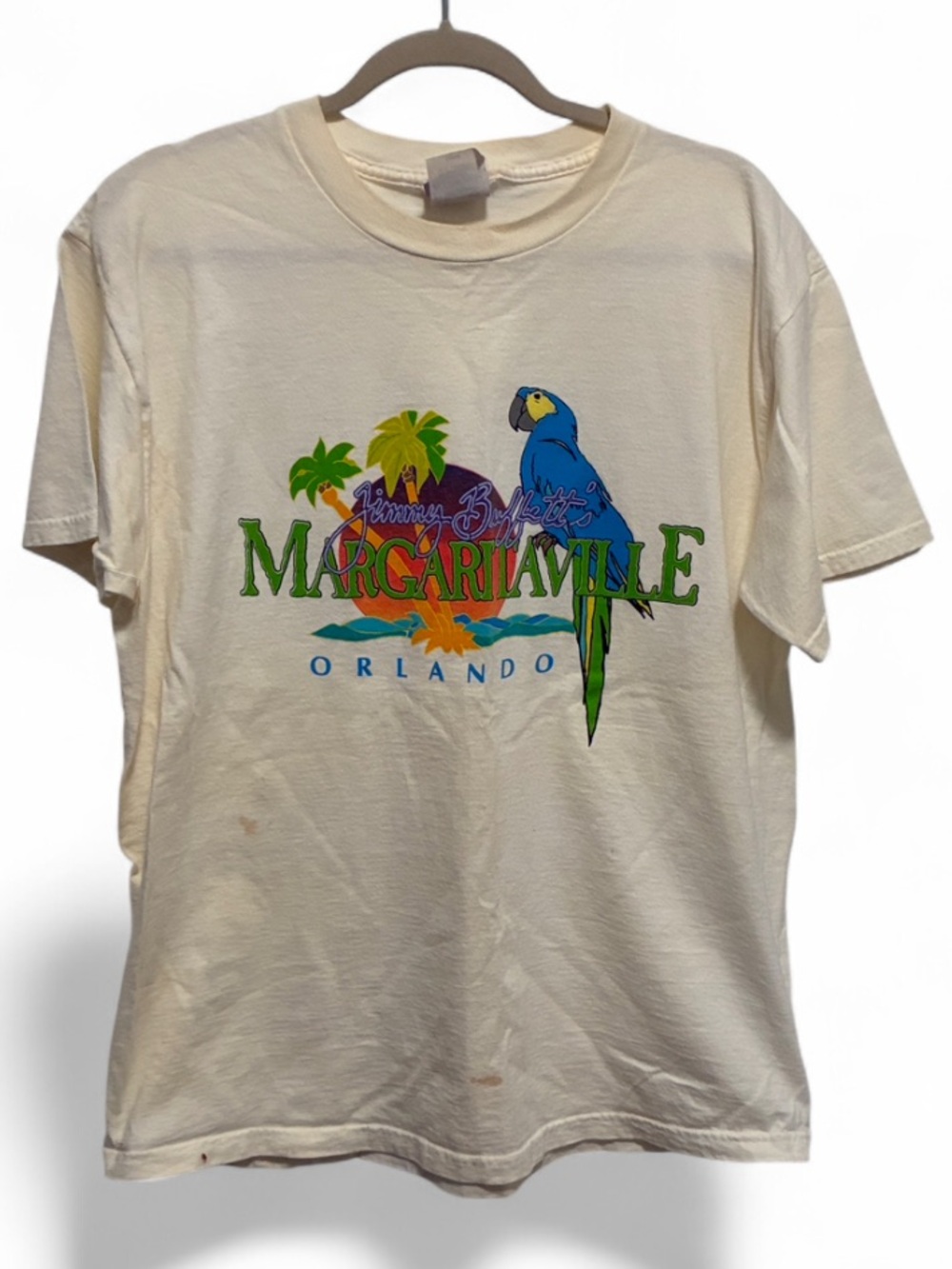 Margaritaville Cream Tee with Colorful Parrot Graphic